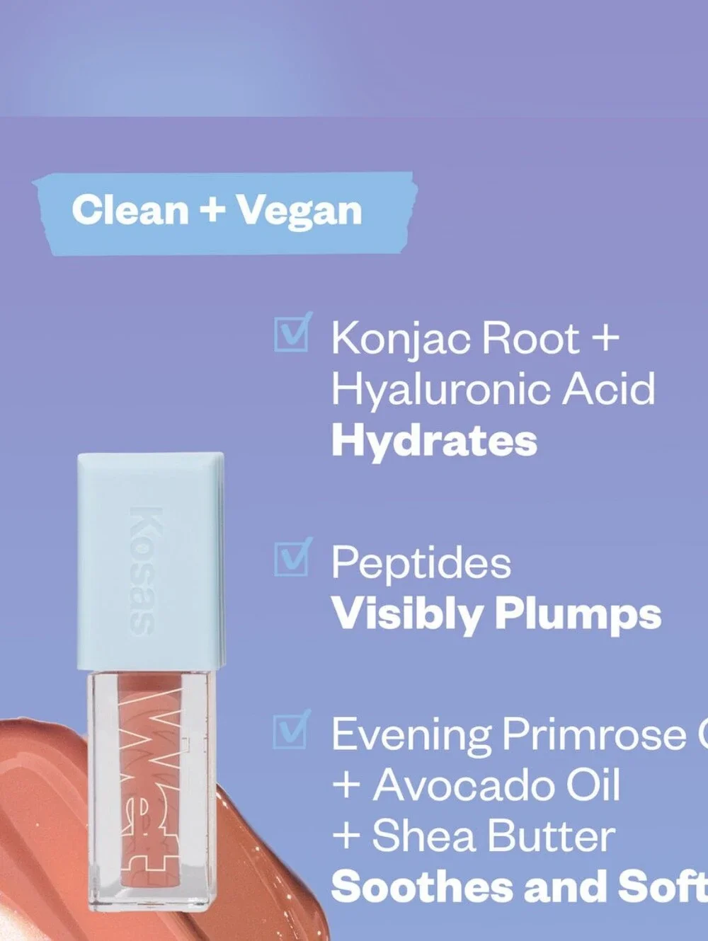 Kosas Wet Lip Oil Peptide Treatment Gloss (Shade: Unbuttoned, Soft Warm Blush)